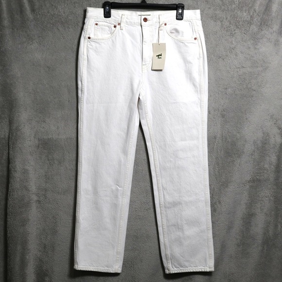 Hey Gang Jeans Womens 34x30 White Denim Pants Made In USA 5 Pocket Straight Leg